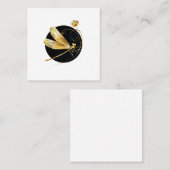 Gouden libel in zwarte cirkel vierkante visitekaartje (Voorkant / Achterkant)