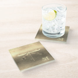 Gouden Libel Monogram Glas Onderzetter