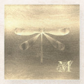 Gouden Libel Monogram Glas Onderzetter (Voorkant)