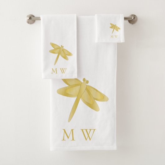 Gouden Libel Ontwerp Met Monogram Bad Handdoek (Insitu)