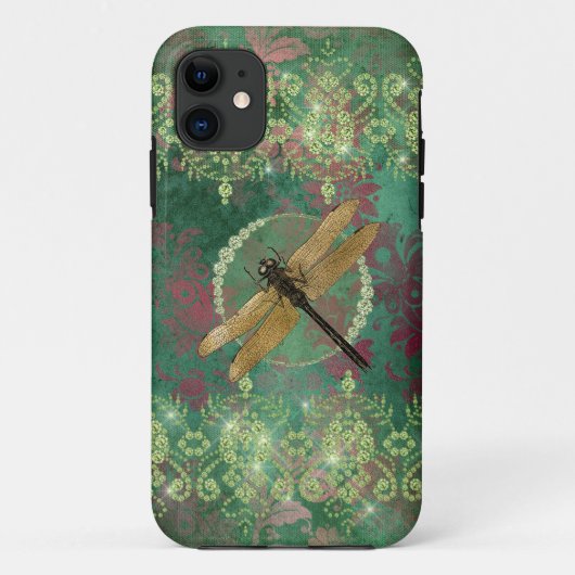 Gouden Libel op Groen Met Rhinestones Case-Mate iPhone Case (Achterkant)