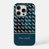 Gouden libellen op  Blauw Groene Achtergrond iPhone Hoesje (Achterkant)