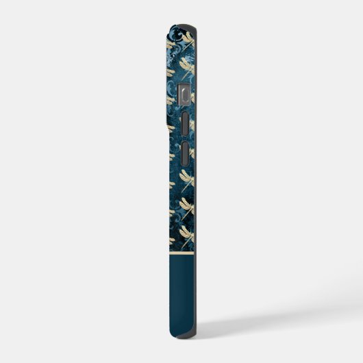 Gouden libellen op  Blauw Groene Achtergrond iPhone Hoesje (Linkerkant)