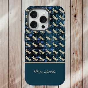Gouden Libellen op Vintage Groen Blauwe Achtergron iPhone 15 Pro Case
