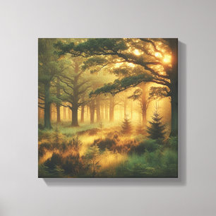 Gouden Licht Over Vintage Bos Canvasprint Canvas Afdruk