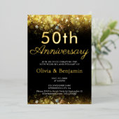 Gouden Licht Sprankelend 50ste Bruiloft Jubileum Folie Uitnodiging (Staand Voorkant)