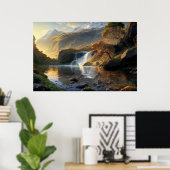 Gouden Licht Waterval Poster (Thuiskantoor)
