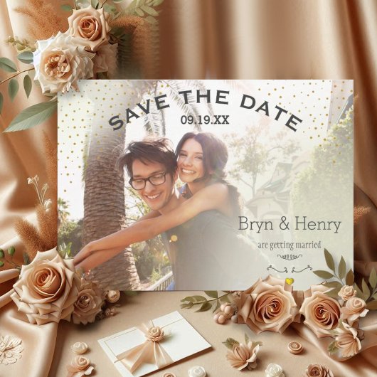 Gouden Lichteffecten Typografie Foto Save the Date Kaart