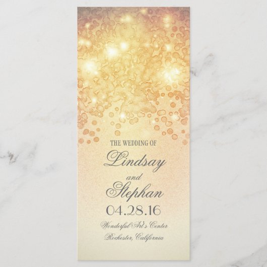 Gouden Lichten Glamour Vintage bruiloft programma' Programmakaart (Voorkant)