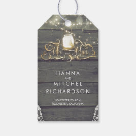 Gouden Lichten Mason Jar Rustieke Houten Bruiloft Cadeaulabel