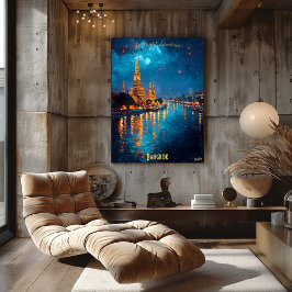 Gouden lichten van Bangkok - Weerkaatsing van Wat  Poster