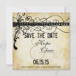 Gouden lichten verbrande zwarte funky wervelingen save the date