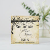 Gouden lichten verbrande zwarte funky wervelingen  save the date (Staand voorkant)