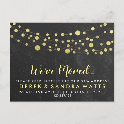 gouden lichten We hebben verplaatst Nieuw adres Aankondigingskaart (Voorkant)