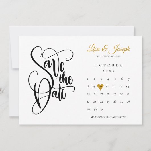 Gouden Liefde Hart Kalender QR Code Bruiloft Save The Date (Voorkant)