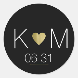 Gouden liefde hart met paar namen op zwart ronde sticker