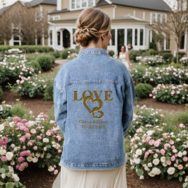 Gouden Liefde Harten Bruiloft Paar Namen & Datum Denim Jacket