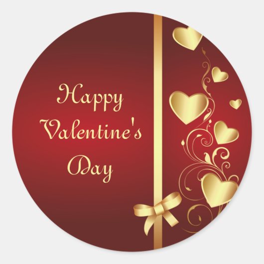 Gouden Liefde Harten en Bloemen Ronde Sticker (Voorkant)