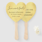 Gouden liefde nooit mislukt bruiloft handwaaier (Voorkant en achterkant)