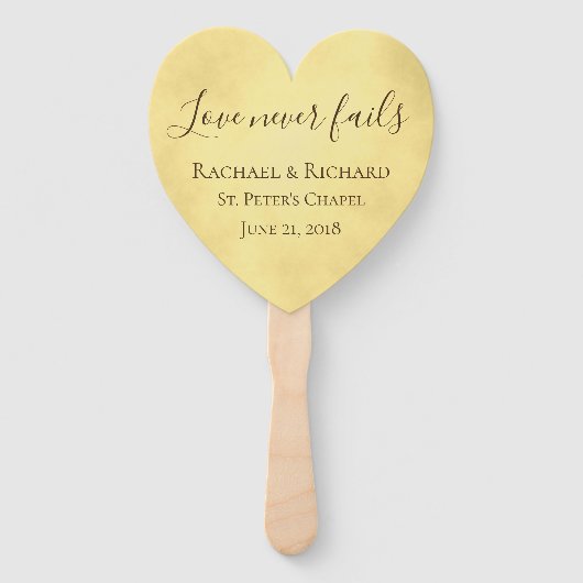 Gouden liefde nooit mislukt bruiloft handwaaier (Voorkant)
