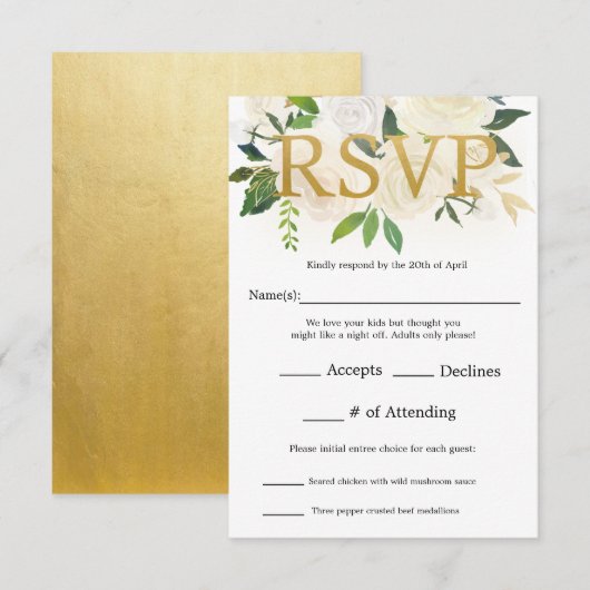 Gouden Liefde RSVP Kaartje (Voorkant / Achterkant)