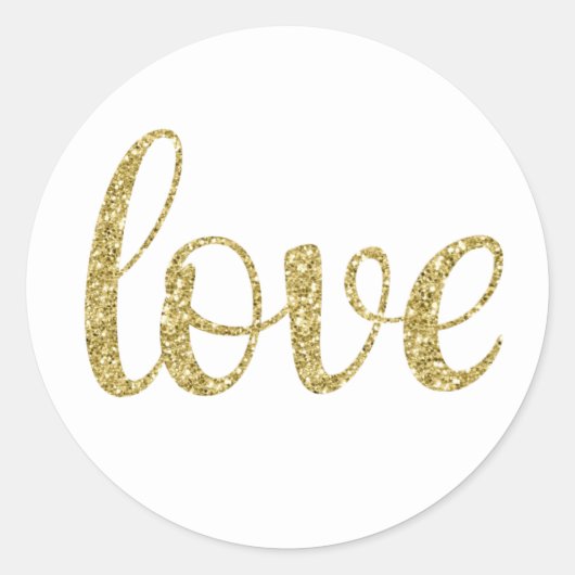 Gouden liefde stickers, glitter lettertype, rond ronde sticker (Voorkant)