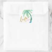 Gouden Liefde Waterverf Palm Tree Beach Bruiloft Vierkante Sticker (Tas)