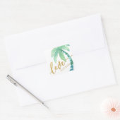 Gouden Liefde Waterverf Palm Tree Beach Bruiloft Vierkante Sticker (Envelop)