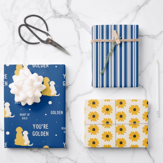 Gouden Liefde Wrapping Papier Set van 3 Inpakpapier Vel (Voorkant)