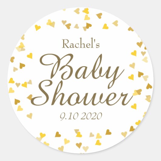 Gouden Liefdes Hartjes Baby Shower / Strooigoed /  Ronde Sticker (Voorkant)