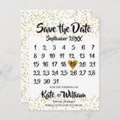 Gouden Liefdeshart Kalender Datum Besparen Aankondigingskaart (Voorkant / Achterkant)