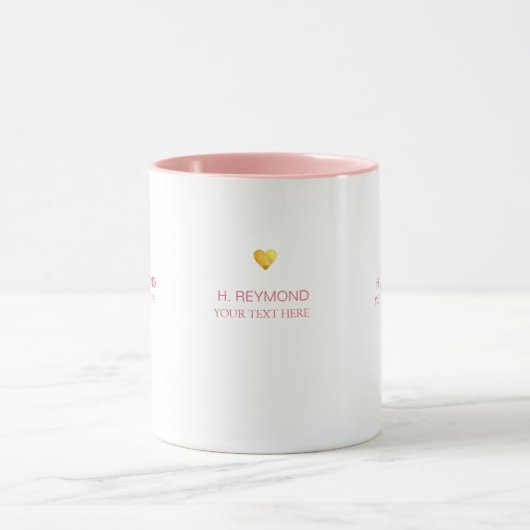 gouden liefdeshart met naam en tekst op mooi roze mok (Midden)