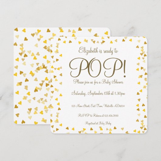 Gouden Liefdesharten Baby Shower staat op het punt Kaart (Voorkant / Achterkant)