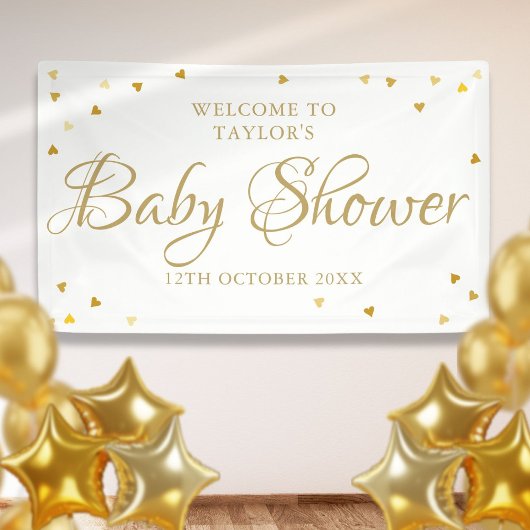 Gouden Liefdesharten Baby Shower Strooiwelkom Spandoek