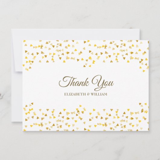 Gouden liefdesharten confetti elegante script beda bedankkaart (Voorkant)