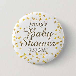 Gouden Liefdeshartjes Baby Borrel / Sprinkle Ronde Button 5,7 Cm
