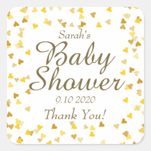 Gouden Liefdeshartjes Baby Shower / Strooi / Koppe Vierkante Sticker