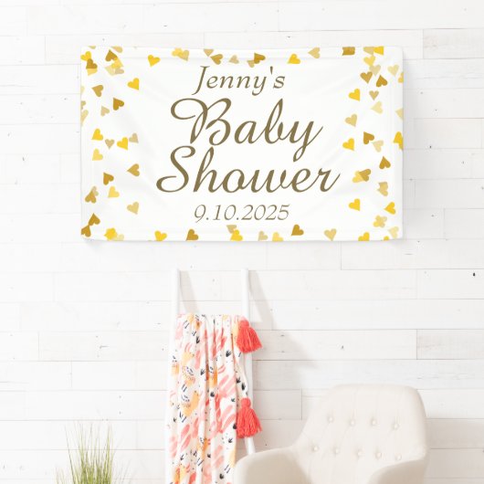 Gouden Liefdeshartjes Baby Shower / Strooigoed Spandoek (Insitu)
