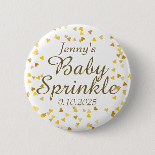 Gouden Liefdeshartjes Baby Sprinkle / Shower / Kop Ronde Button 5,7 Cm