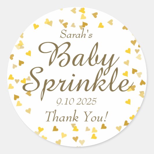 Gouden Liefdeshartjes Baby Strooifeest / Bruiloft Ronde Sticker (Voorkant)