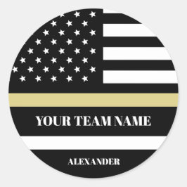 Gouden Lijn Amerikaanse Vlag met Aangepaste Team- Ronde Sticker