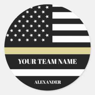 Gouden Lijn Amerikaanse Vlag met Aangepaste Team- Ronde Sticker