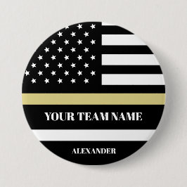 Gouden Lijn Amerikaanse Vlag met Custom Team & Naa Ronde Button 7,6 Cm