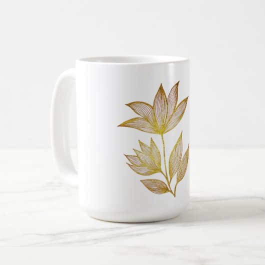 Gouden lijn bloem koffiemok (Voorkant links)
