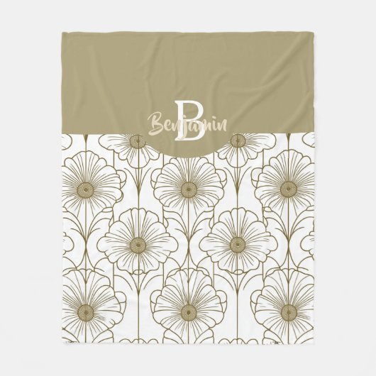 Gouden Lijn Bloemen Patroon Fleece Deken (Voorkant)