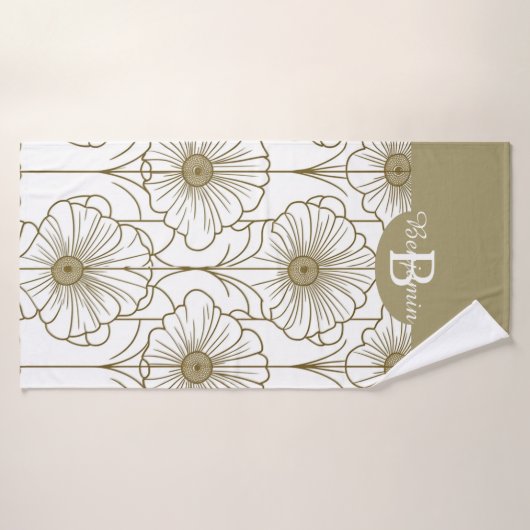 Gouden Lijn Bloemen Patroon Handdoek (Badhanddoek)