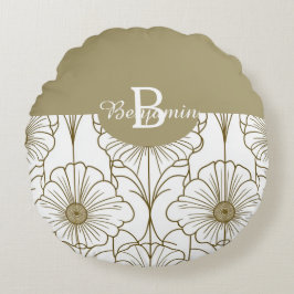 Gouden Lijn Bloempatroon Ronde Kussen