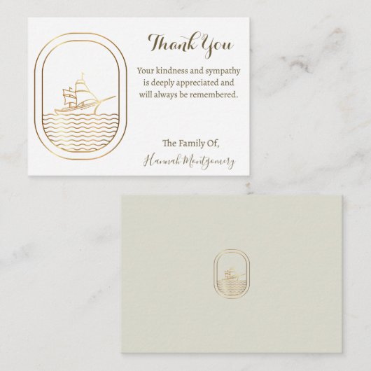 Gouden Lijn Boot Oceaan Bedankkaart Notitiekaartje (Voorkant / Achterkant)
