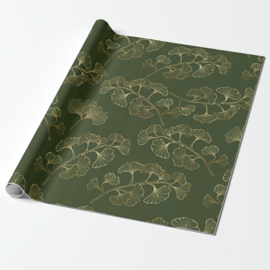 Gouden Lijn Botanisch Patroon Cadeaupapier (Uitgerold)