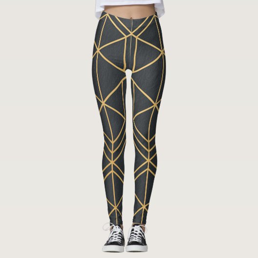 Gouden Lijn Geometrie – Naadloze Elegante Geometri Leggings (Voorkant)